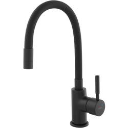 Baterie bucatarie Ferro Zumba Nero, pipa flexibila, cartus ceramic, aerator, Negru