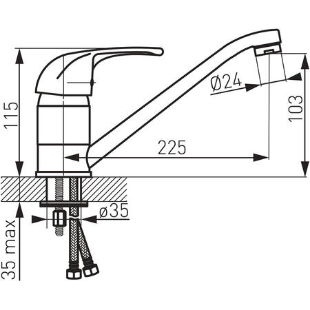 Baterie bucatarie Ferro Vasto, cartus ceramic, regulator debit, pipa mobila, Crom