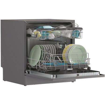 Masina de spalat vase compacta Candy CP 8F9FFA, 8 seturi, 8 programe, Wifi + BLE, Clasa F, 55 cm, Antracit