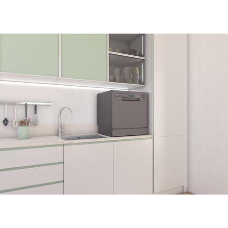 Masina de spalat vase compacta Candy CP 8F9FFA, 8 seturi, 8 programe, Wifi + BLE, Clasa F, 55 cm, Antracit