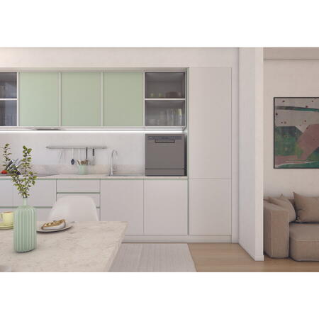 Masina de spalat vase compacta Candy CP 8F9FFA, 8 seturi, 8 programe, Wifi + BLE, Clasa F, 55 cm, Antracit