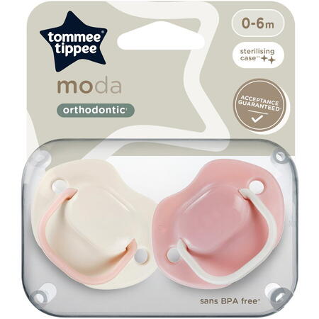 Suzeta ortodontica Tommee Tippee Moda, 0-6 luni, Bej/Roz, 2 buc