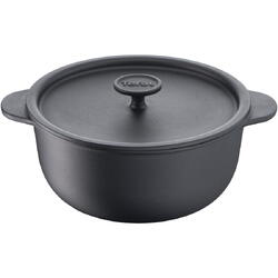 Oala cu capac Tefal Tradition, inductie, fonta, manere fixe, invelis email, 24 cm, 4 L, negru