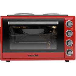 Cuptor electric NobeLTek, 60L, 2000W, plite electrice 1500w + 1000w, grill, timer, termostat, sticla dubla, ventilator, iluminare, rosu
