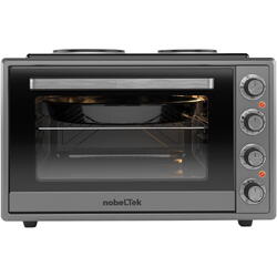 Cuptor electric NobeLTek, 60L, 2000W, plite electrice 1500w + 1000w, grill, timer, termostat, sticla dubla, ventilator, iluminare, gri