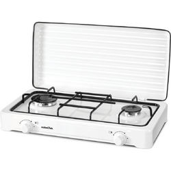 Plita NobeLTek exterior, gaz, 2 arzatoare, gratar emailat, fara sigurata, diuze GPL, capac emailat, Alb