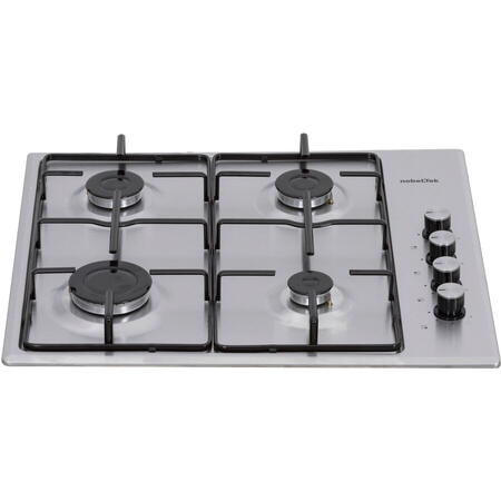 Plita incorporabila Nobeltek NHBG-6400IX, Gaz, Aprindere electrica, Gratar emailat, Inox