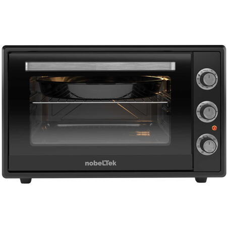 Cuptor electric NobeLTek, 60L, 2000W, grill, timer, termostat, sticla dubla, ventilator, iluminare, Negru