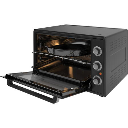 Cuptor electric NobeLTek, 60L, 2000W, grill, timer, termostat, sticla dubla, ventilator, iluminare, Negru