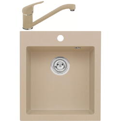 Pachet chiuveta bucatarie algranit Alveus Boogie 20 A55 + baterie Alveus GM 210, material compozit, 450 x 500 mm, Adancime cuva 160 mm, Beige