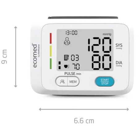Tensiometru automat Ecomed BW-83E, alb, 13.5-19.5 cm, pentru incheietura mainii