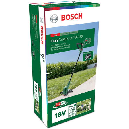 Trimmer de tuns gazon/iarba pe acumulator Bosch EasyGrassCut 18-26, 18 V, diametru taiere 26 cm, contine: acumulator 18 V 2.5 Ah + incarcator