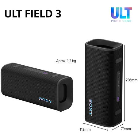 Boxa portabila Sony ULT FIELD 3 SRS-ULT30B, Bluetooth 5.3, ULT Power Sound, Autonomie 24 ore, Rezistenta la apa IP67, Alb