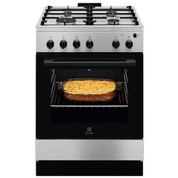 Aragaz Electrolux LKG604013X, 60x60 cm, 59 l, Cuptor gaz, Autocuratare catalitica, Grill electric, Rotisor, Iluminare cuptor, Gratare fonta, Clasa A, Inox, (fara capac plita)