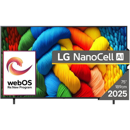 Televizor NanoCell LG 75NANO80A3B, 189 cm, Smart, 4K Ultra HD, Clasa F (Model 2025)