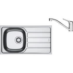 Pachet chiuveta bucatarie inox Franke SKN 611-78/44 DR, dreptunghiulara, 1 cuva si picurator pe partea dreapta, 78x43.5x15 cm, adancime cuva 15 cm + Baterie Basic Crom, discuri ceramice, furtunuri flexibile inox, Inox lucios