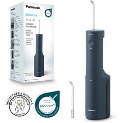 Irigator bucal Panasonic Ultrasonic EW-DJ66-A303, aprox. 647kPa presiune apa, 5 trepte de reglare presiune, portabil, 2duze Ultrasonice incluse, Capacitate rezervor 200 ml, Albastru