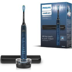 Periuta de dinti electrica Philips Sonicare DiamondClean 9000 HX9911/88, 62000 miscari/min, 4 moduri de curatare, 3 nivele intensitate, senzor presiune, functia BrushSync, aplicatie Sonicare, wireless Bluetooth, toc transport, baza de incarcare, Acvamarin