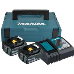Set 2 acumulatori si incarcator Makita 198116-4, 18 V Li-Ion, 6 Ah, valiza speciala, compatibil cu Makita DPO600Z