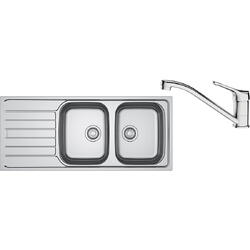 Pachet chiuveta bucatarie inox Franke SKL 620 ST, dreptunghiulara, 2 cuva si picurator pe partea stanga, 116x50x14 cm, adancime cuva 14 cm + Baterie Basic Crom, rotatie pipa 360°, discuri ceramice, furtunuri flexibile inox, Inox dekor