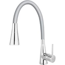 Baterie bucatarie Ferro Zumba II, 2 functii: jet si dus, pipa flexibila, silver