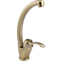 Baterie bucatarie retro Idrobric Distri, pipa inalta, monocomanda, auriu antichizat, cartus ceramic 40mm, racorduri flexibile inox 3/8