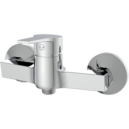 Baterie dus Idrobric Hellis, crom lucios, cartus ceramic Ø 35 mm, rozete perete, racorduri excentrice