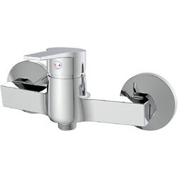 Baterie dus Idrobric Hellis, crom lucios, cartus ceramic Ø 35 mm, rozete perete, racorduri excentrice