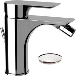 Baterie bideu Idrobric Sofia, crom lucios, cartus ceramic Ø 35 mm, set ventil scurgere cu click-clack 1”1/4 plastic, racord flexibil inox 3/8F 35 cm, kit montaj