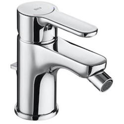 Baterie bideu Roca L20, monocomanda, scurgere automata, cartus ceramic, furtunuri alimentare incluse, Crom