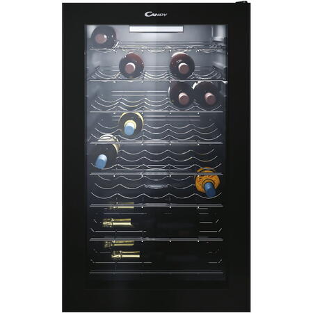 Racitor de vinuri Candy CWC 150 EM/NF, 41 sticle, H 85 cm, Clasa G, negru, 41 sticle, H 85 cm, Clasa G, negru