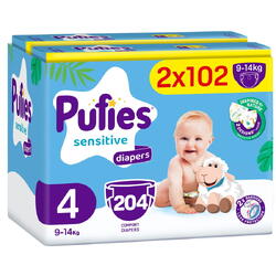Scutece Pufies Sensitive, marimea 4, 204 bucati, 9-14 kg, Mega Pack*2
