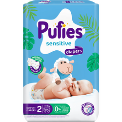 Scutece Pufies Sensitive, marimea 2 Mini, 70 bucati, 4-8 kg, pachet Maxi