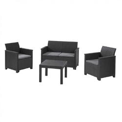 Set mobilier gradina, polipropilena grafit, Keter Emma, pentru foisor si terasa, cu masuta, 1 canapea 2 locuri, 2 fotolii, imitatie ratan, rezistent UV si intemperii