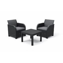 Masa si scaune terasa, material polipropilena, Keter Rosalie, pentru gradina, cu 2 scaune, culoare graphite, rezistent UV si intemperii