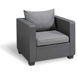 Fotoliu de terasa, polipropilena imitatie ratan, Keter, Salta, antracit, cu doua perne, cotiere, spatar, dimensiuni 84x81.5x63.5 cm