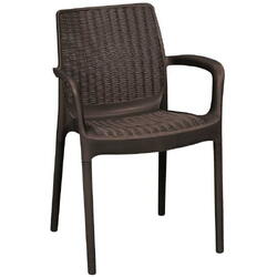 Scaun de gradina, plastic, Keter, model Bali, maro, cotiere, spatar confortabil, rezistent la UV si intemperii, dimensiuni 55x60x83 cm