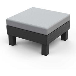 Scaun de exterior, polipropilena, Keter Elements, fara spatar, pentru gradina, culoare grafit, perna inclusa