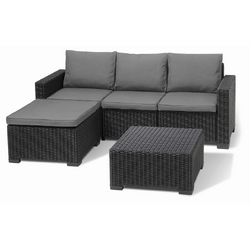 Set mobilier gradina, material polipropilena, Keter California, pentru balcon si terasa, 3 locuri, cu scaun, cu masuta cafea, culoare grafit, rezistent UV si intemperii, usor de asamblat