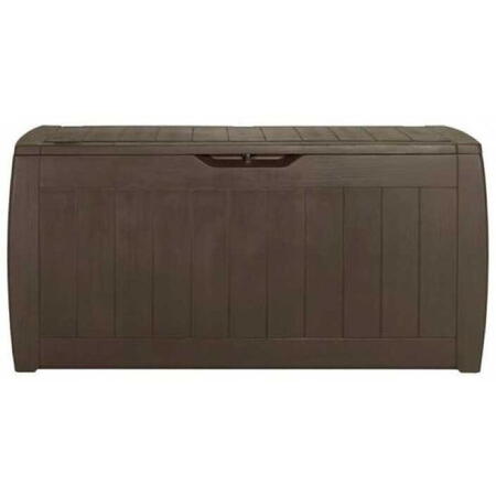 Lada depozitare exterior, pentru accesorii gradina si terasa, cu capac, material polipropilena, culoare maro, Keter Hollywood, 270 L, cu sistem inchidere si manere