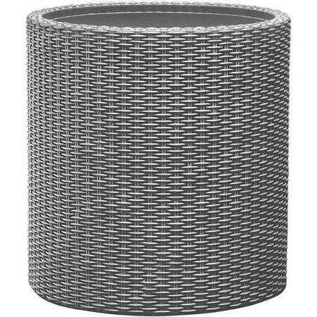 Ghiveci exterior imitatie ratan, polipropilena, Keter, pentru gradina, terasa sau balcon, perete dublu cu orificiu de scurgere, gri antracit, capacitate 39 L
