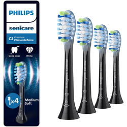Rezerve Philips Sonicare Plaque Defence HX9044/88, pachet de 4 capete de periere, Standard, click-on, sincronizarea modurilor BrushSync, Negru