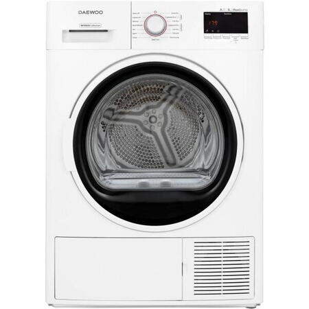 Uscator de rufe Daewoo DDR-VH8A, Pompa de caldura, 8 kg, 15 programe, Clasa E, Control electronic, Sistem de uscare cu senzor, Afisaj LED, ChildLock, Alb