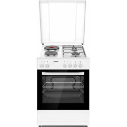 Aragaz mixt Heinner HFSC-S60E2HSWH, 2 arzatoare gaz + 2 plite electrice, aprindere electrica arzatoare, cuptor electric, clasa A, grill, 60x60 cm, alb