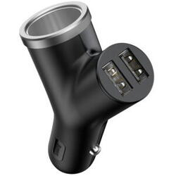 Incarcator auto Baseus Y type, Quick Charge 40W, 2 x USB Output 4.5V/5A + 1 x bricheta auto, pt. bricheta auto, negru