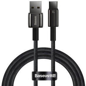 Cablu alimentare si date Baseus, Fast Charging Data Cable pt. smartphone, USB la USB Type-C (T), 100W, 480Mbps, aliaj zinc, braided(nylon),1m, negru