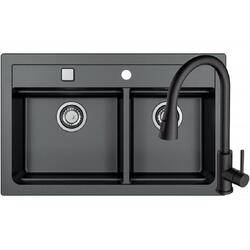 Pachet chiuveta bucatarie algranit Alveus Atrox 50 G 91, 790x500x195 mm + Baterie Primrose G 91, Sifon cu pop-up inclus, Negru