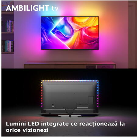 Televizor Philips AMBILIGHT tv QLED 50PUS9010, 126 cm, Smart TV, 4K Ultra HD, 100 Hz, Clasa F (Model 2025)