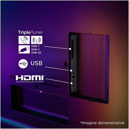 Televizor Philips AMBILIGHT tv QLED 50PUS9010, 126 cm, Smart TV, 4K Ultra HD, 100 Hz, Clasa F (Model 2025)