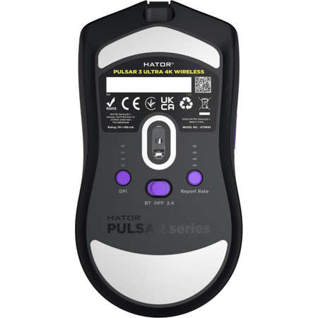 Mouse gaming wireless Hator Pulsar 3 ULTRA 8K+4K, 30K DPI, senzor Optical PixArt PAW 3950, switch HATOR Optical 100M, side switch Kailh 3M, negru